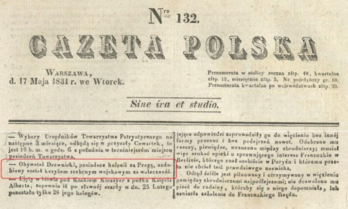 Egzemplarz&#x20;&#x22;Gazety&#x20;Polskiej&#x22;&#x20;nr&#x20;132&#x20;z&#x20;17&#x20;maja&#x20;1831r